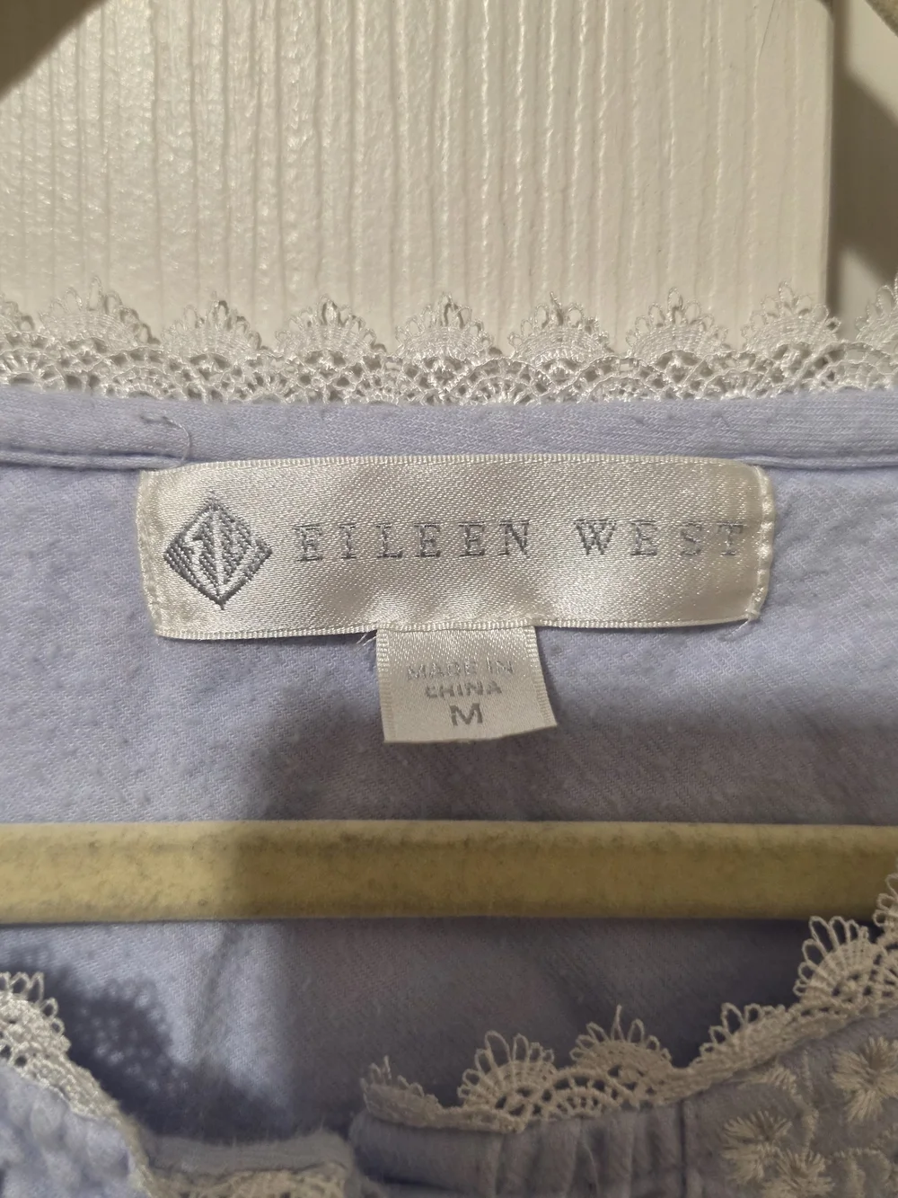 Eileen West Light Blue Cotton Flannel Long Sleeve Ballet Nightgown Size M READ